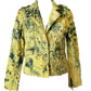 Acid wash yellow & black splatter blazer denim jacket | size L