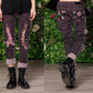 Skull tattoo flash print ripped dark magenta skinny jeans  | Size L