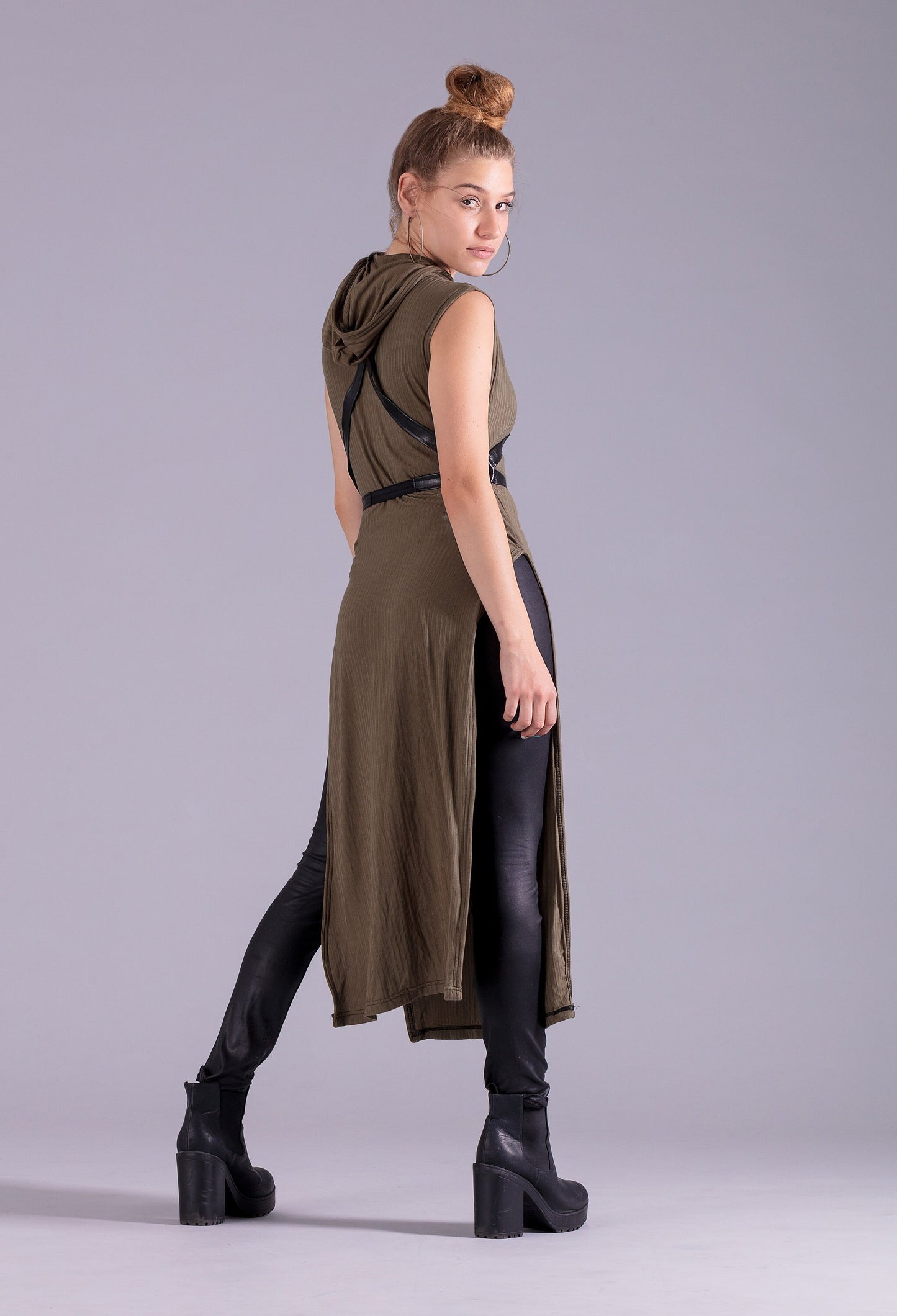 Warrior post apocalyptic hooded tunic dress | Olive
