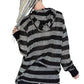 Gray black stripe long sleeve cowl hoodie knit top | Unisex