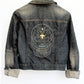 Sugar skull embroidered studded denim jacket |  Size S
