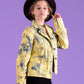 Acid wash yellow & black splatter blazer denim jacket | size L