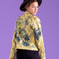 Acid wash yellow & black splatter blazer denim jacket | size L