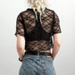 Black relaxed fit lace mesh crop top