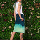 Turquoise dip dye gradient denim skirt with pockets | size S
