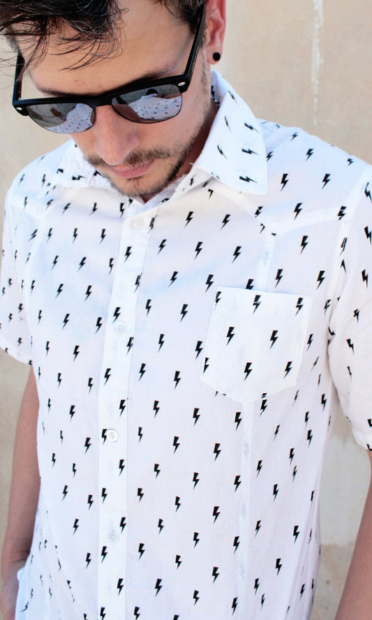 Renegade cotton Buttoned down shirt | lightning bolts print Unisex