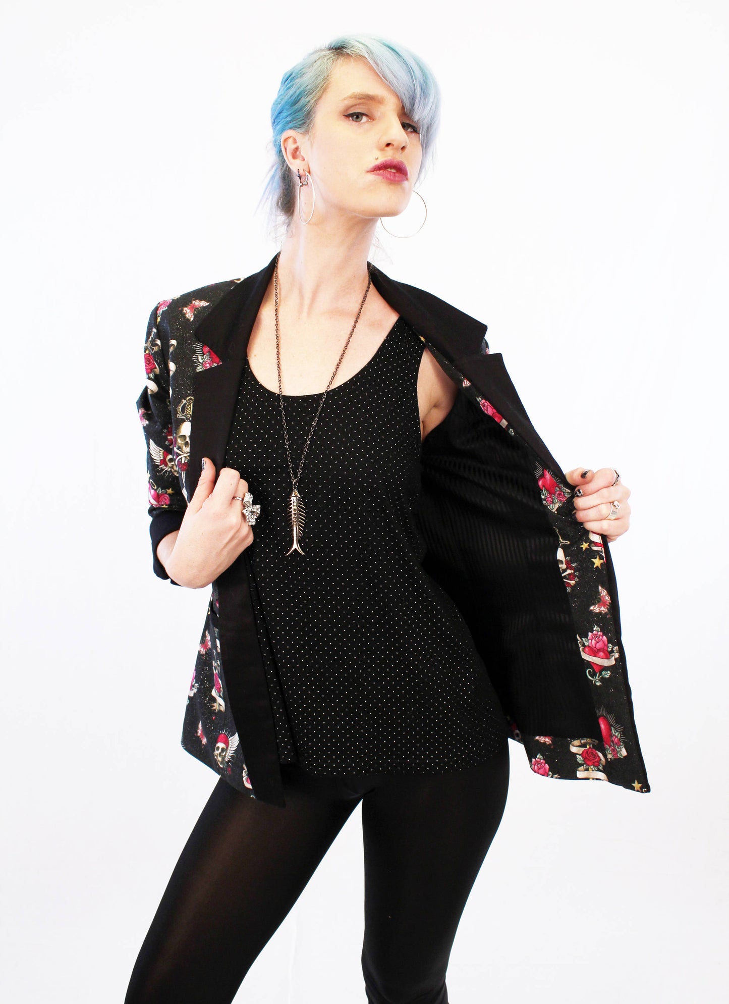 Traditional Tattoo skull heart glitter blazer rock star jacket gothic