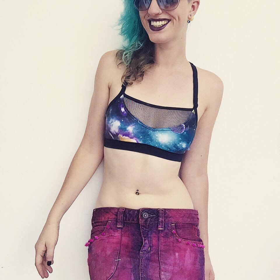 Sporty bikini galaxy print see through bikini top rave bra  | hanmdmade bikini yoga bra pole dance wear pole wear