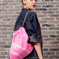 Neon pink tie dye canvas drawstring backpack