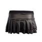 Black liquid ink wet look micro mini pleated skirt