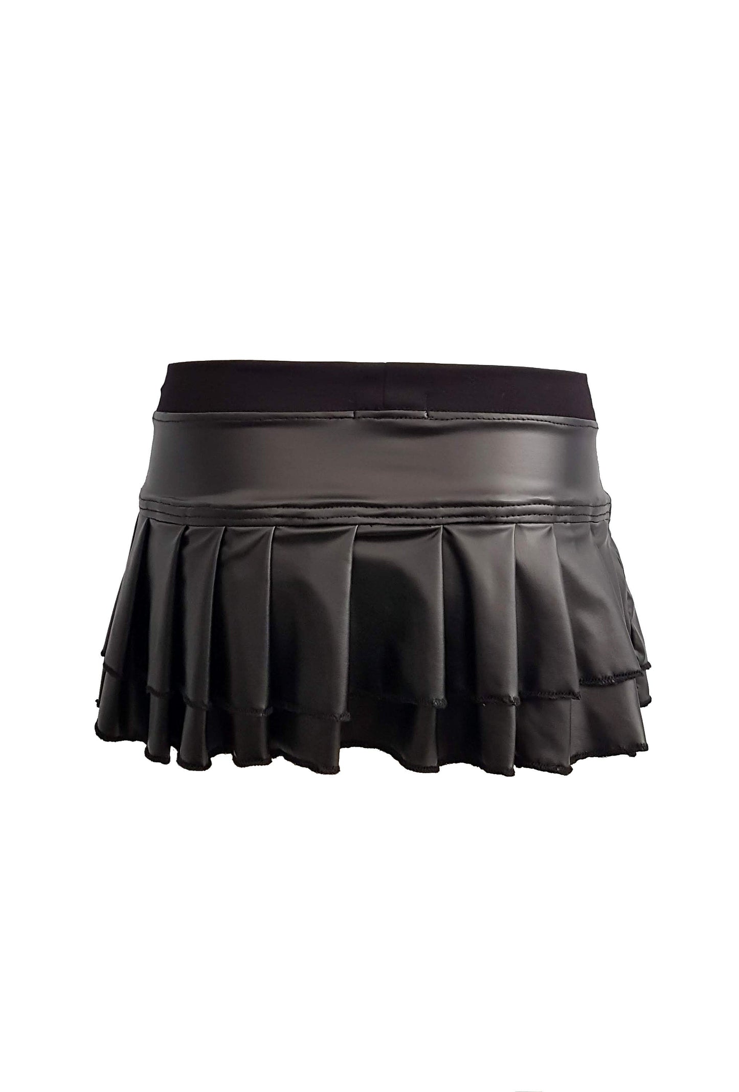 Black liquid ink wet look micro mini pleated skirt