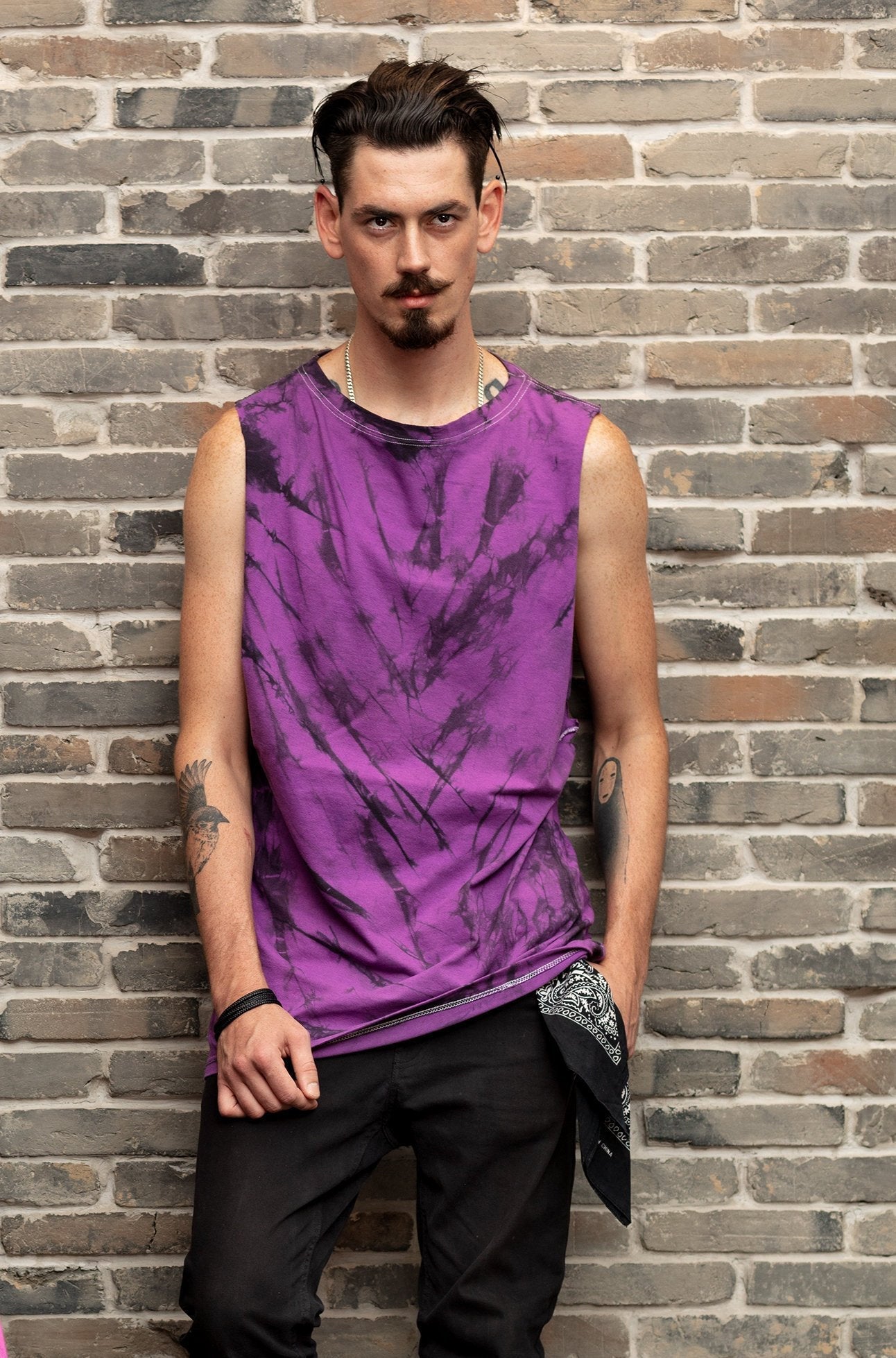 All Twisted Up tie dye men / unisex t shirt tunic in purple & black