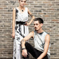 Tie dye maxi dress in black and white smoke