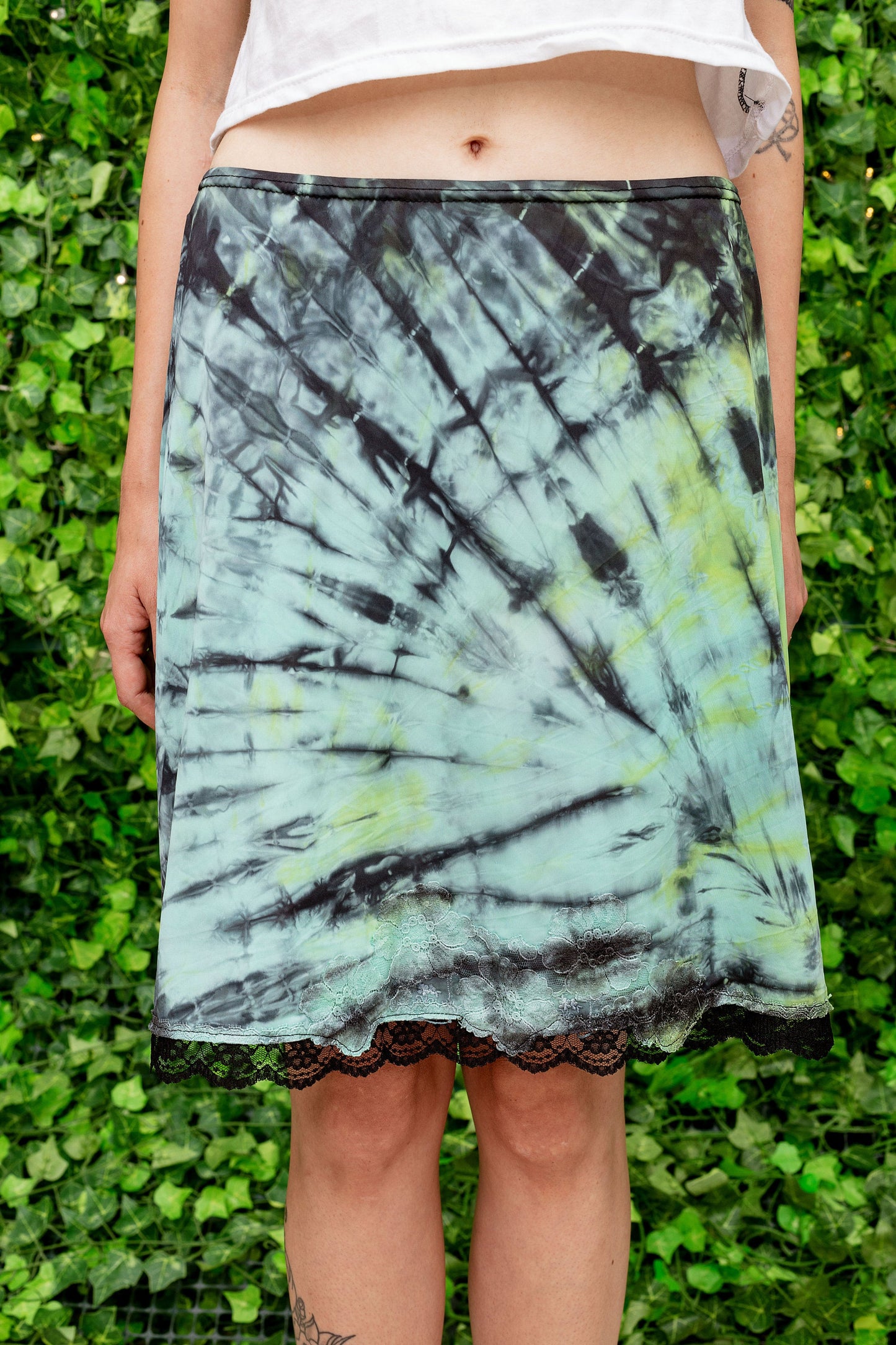 Turquoise & black tie dye soft grunge slip skirt