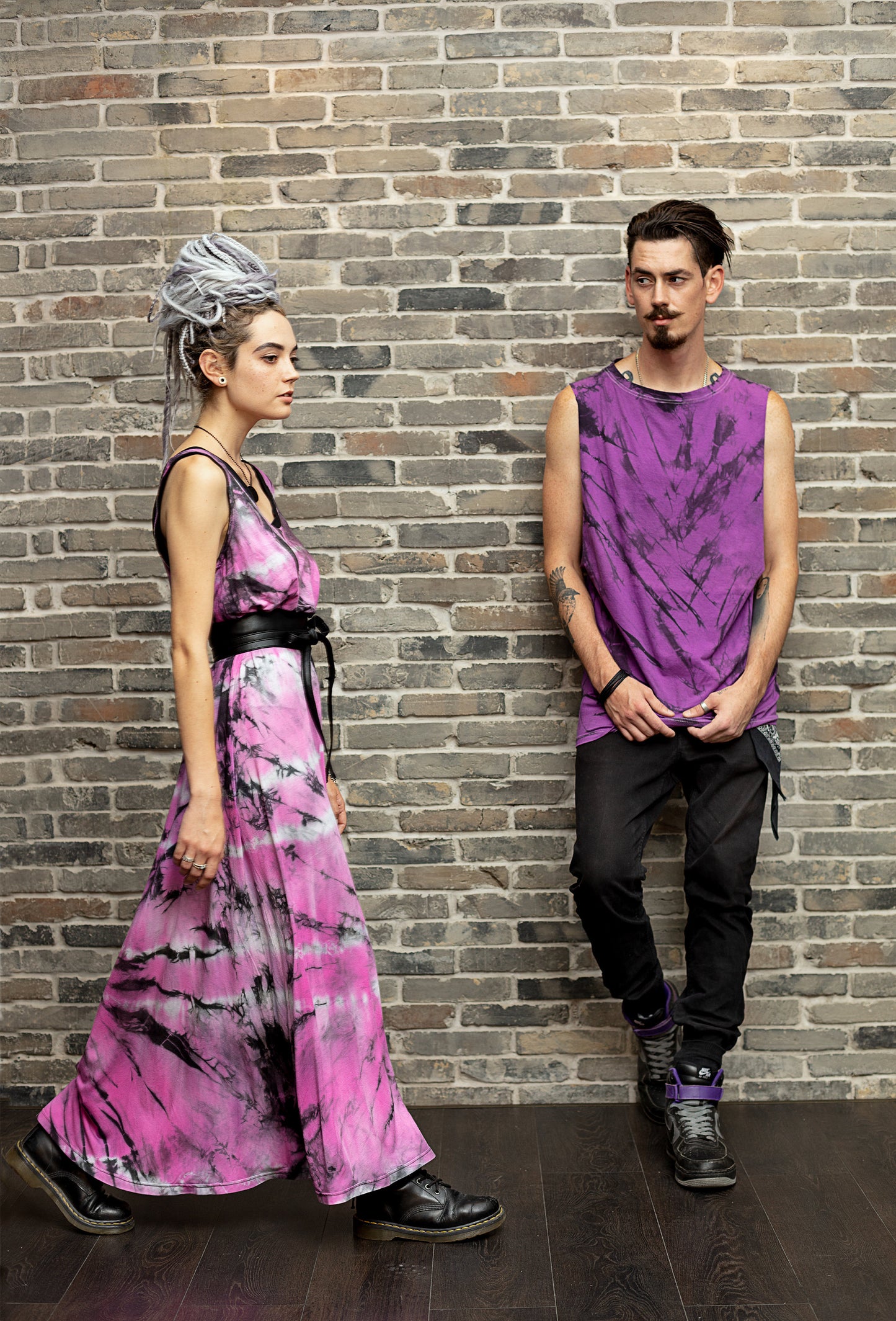 All Twisted Up tie dye men / unisex t shirt tunic in purple & black