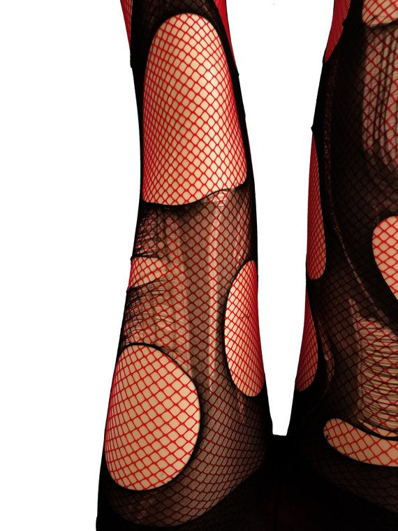 Red Black Fishnet Tights Fishnet Stockings Double Layered Tattered & Torn Tights  Fishnet Leggings Goth Tights Punk Fishnets -  Denmark