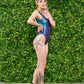 Mermaid print metallic high leg scoop back one piece swimsuit