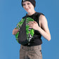 Vegan Leather & botanical tropical leaf print round canvas backpack