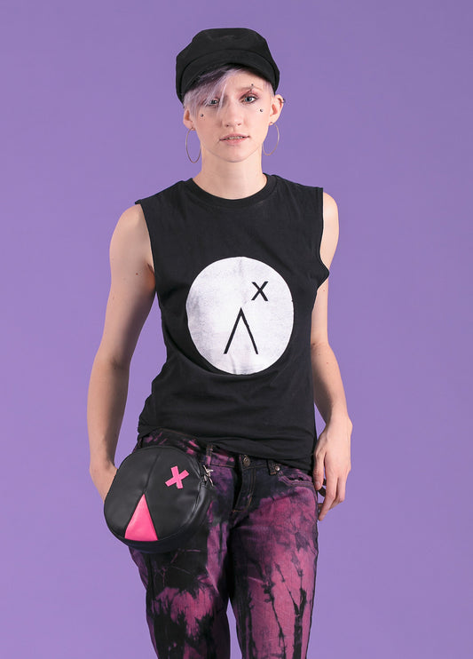 Logo smiley cross face vegan bag pink black clip on bum bag