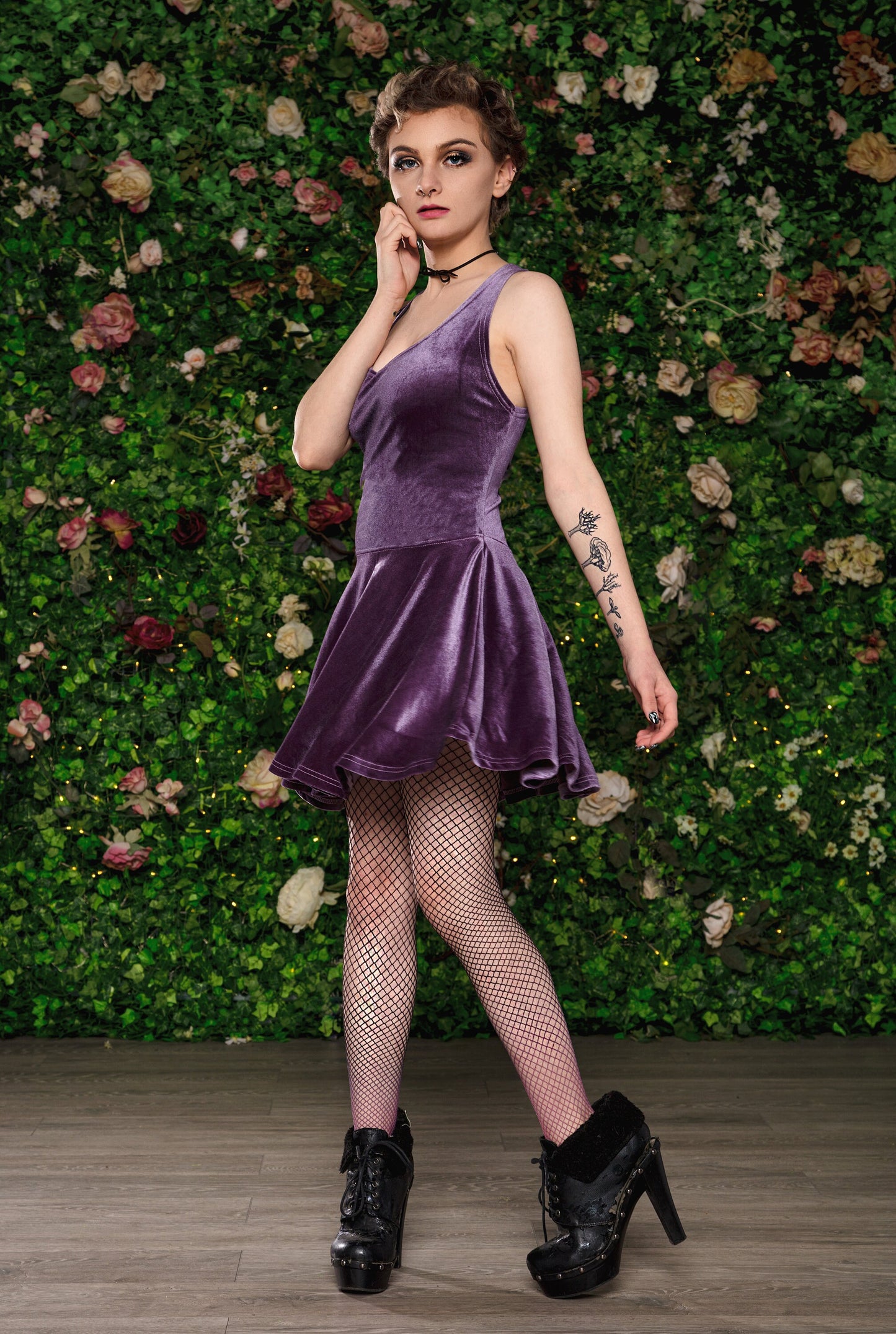 Lilac purple velvet skater dress