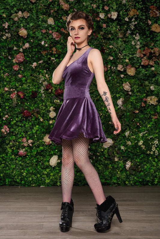 Lilac purple velvet skater dress