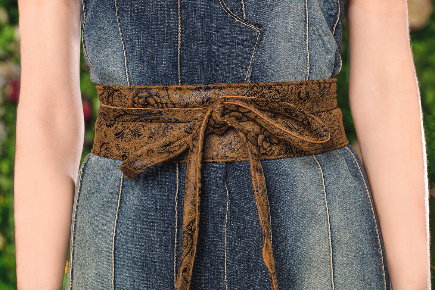 brown waist belt engraved leather obi belt steampunk belt | festival belt waist clincher belt  | tie belt wide leather belt