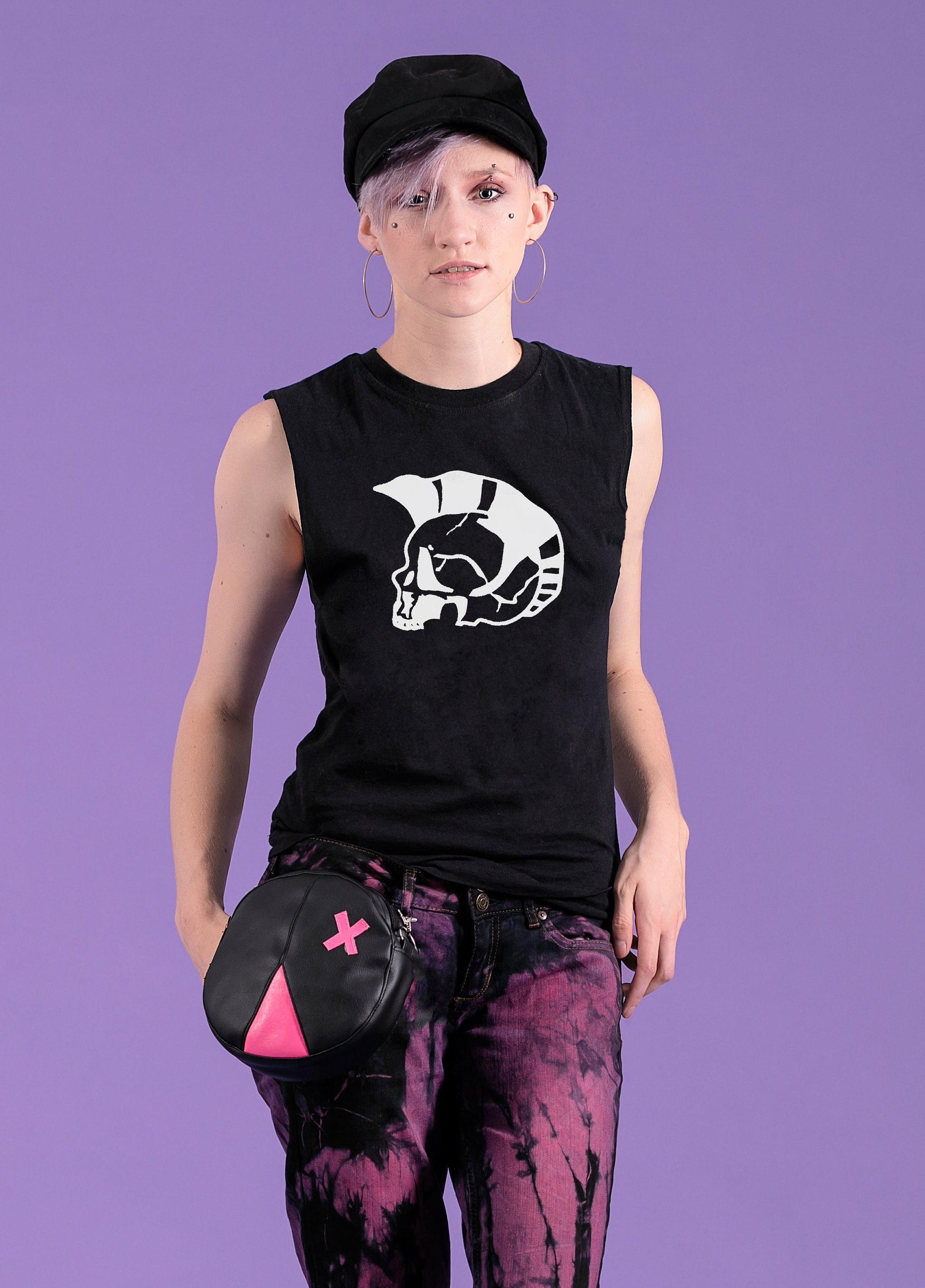 Mohawk skull print biker shirt crust punk tshirt  | punk rock tank top muscle tank women | punk top skull shirt