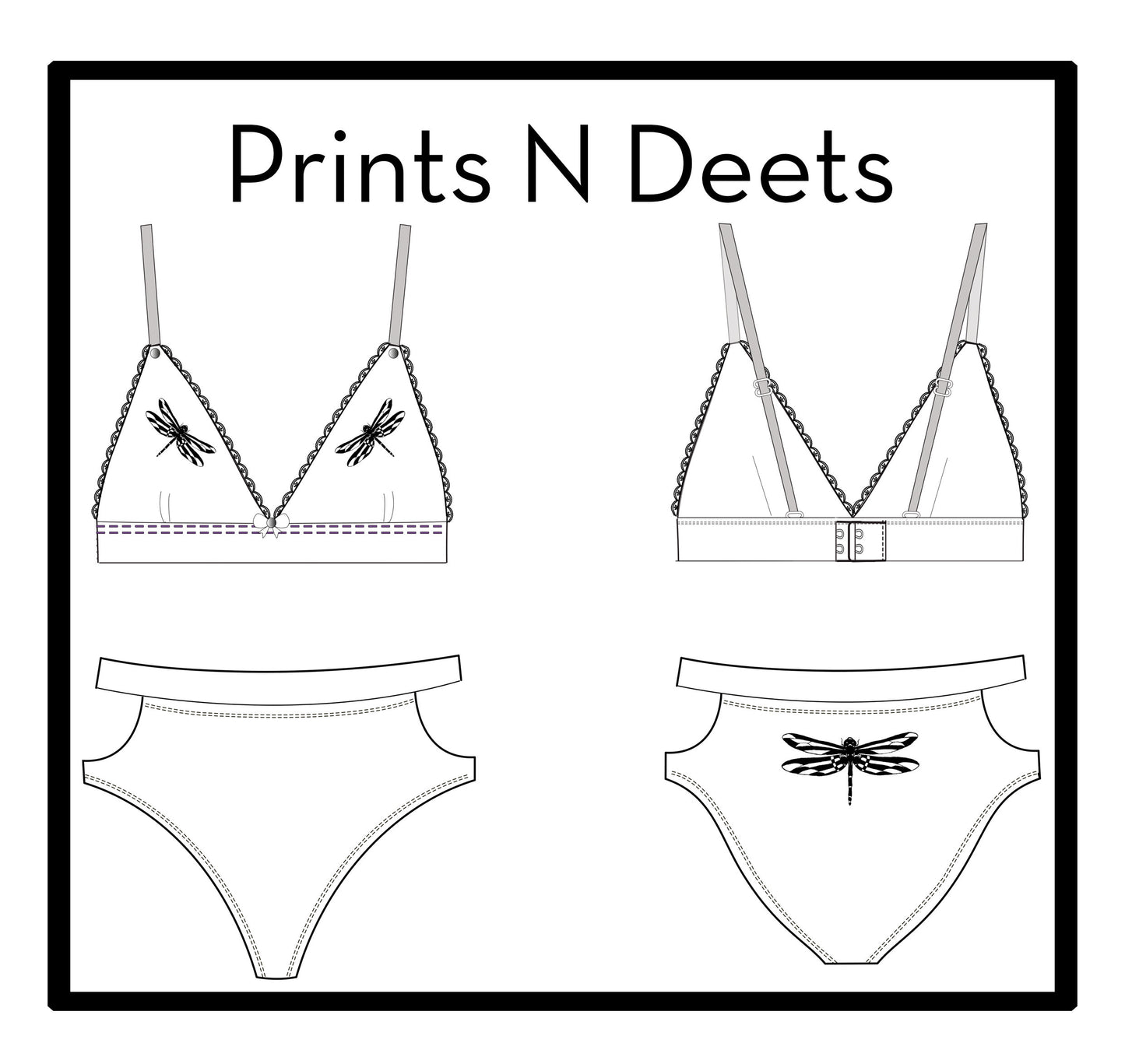 Dragonfly velvet bra and panty lingerie set