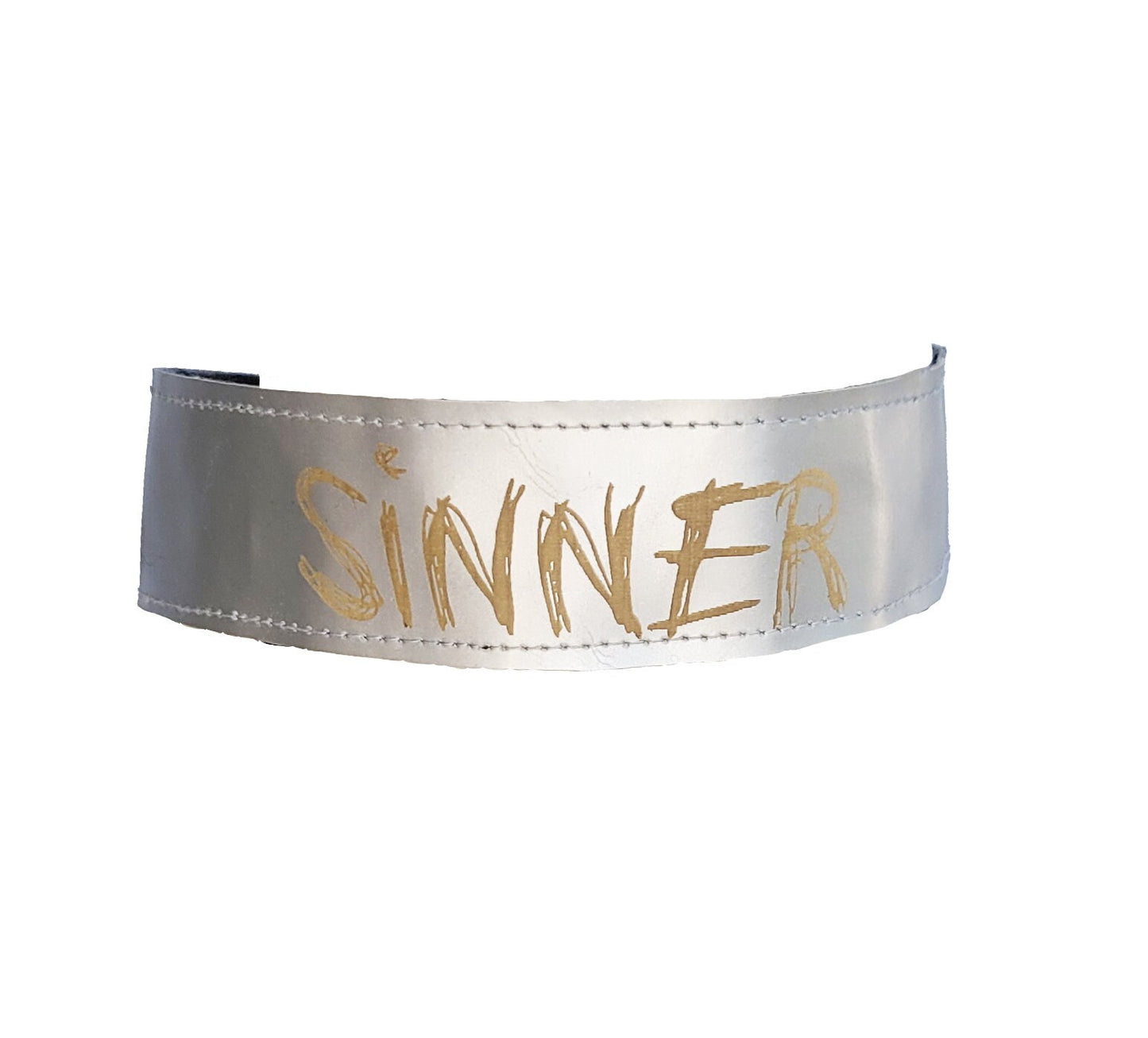 Sinner laser etched studded silver leather choker | goth choker gothic collar | womens choker collar red gothic necklace kinky clothing