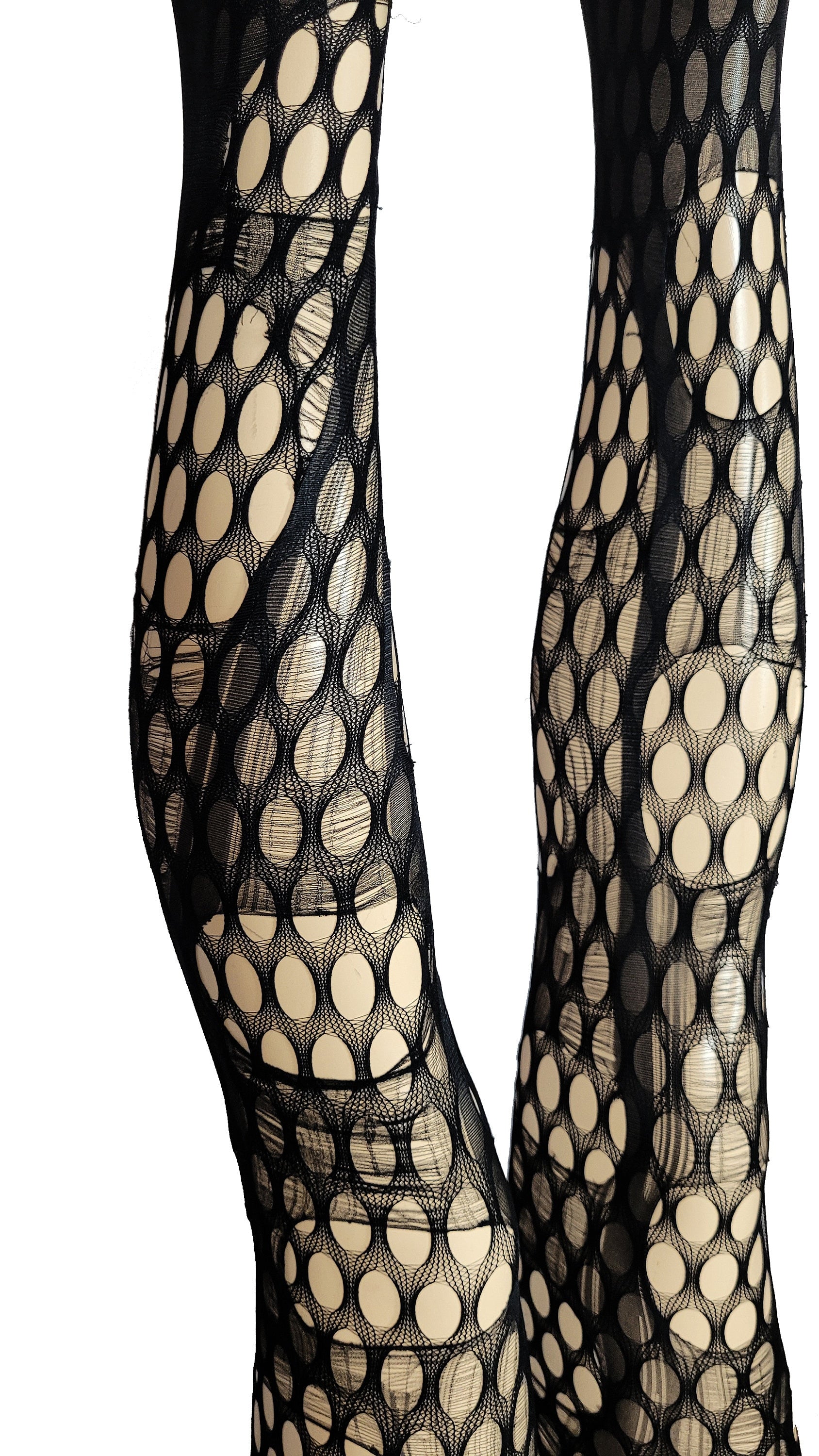 Double layered Black | Red tattered & torn fishnet tights
