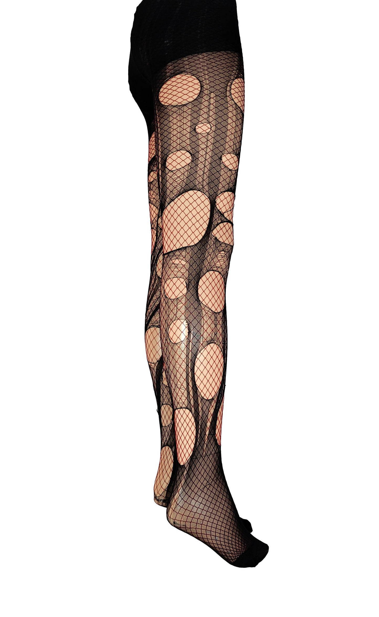 Dark red and black fishnet tights | fishnet stockings punk tights nu goth tights witch tights | double layered tattered & torn tights |