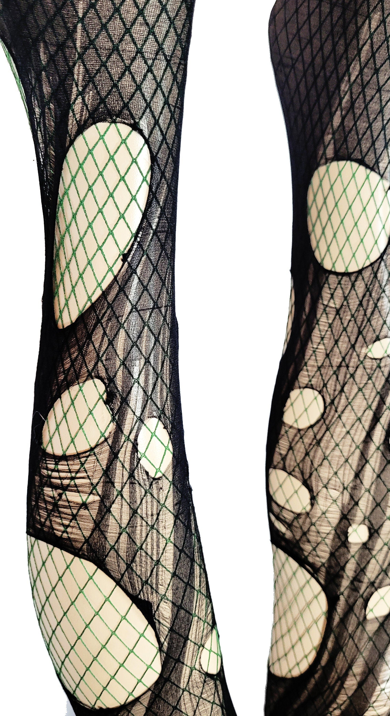 Double layered torn Forest green | Black fishnet tights