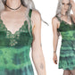 malachite green tie dye & rhinestone slip dress
