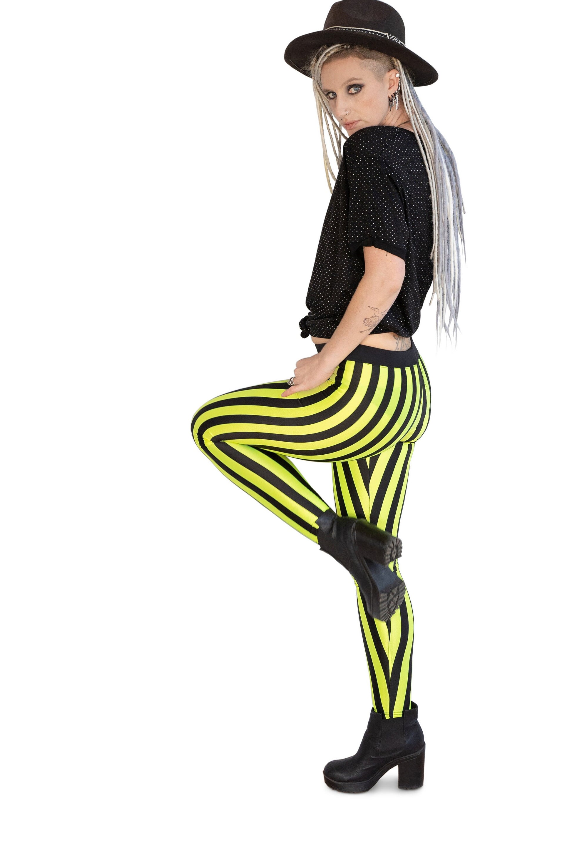 Goth circus striped leggings  in Black / yellow – Agoraphobix