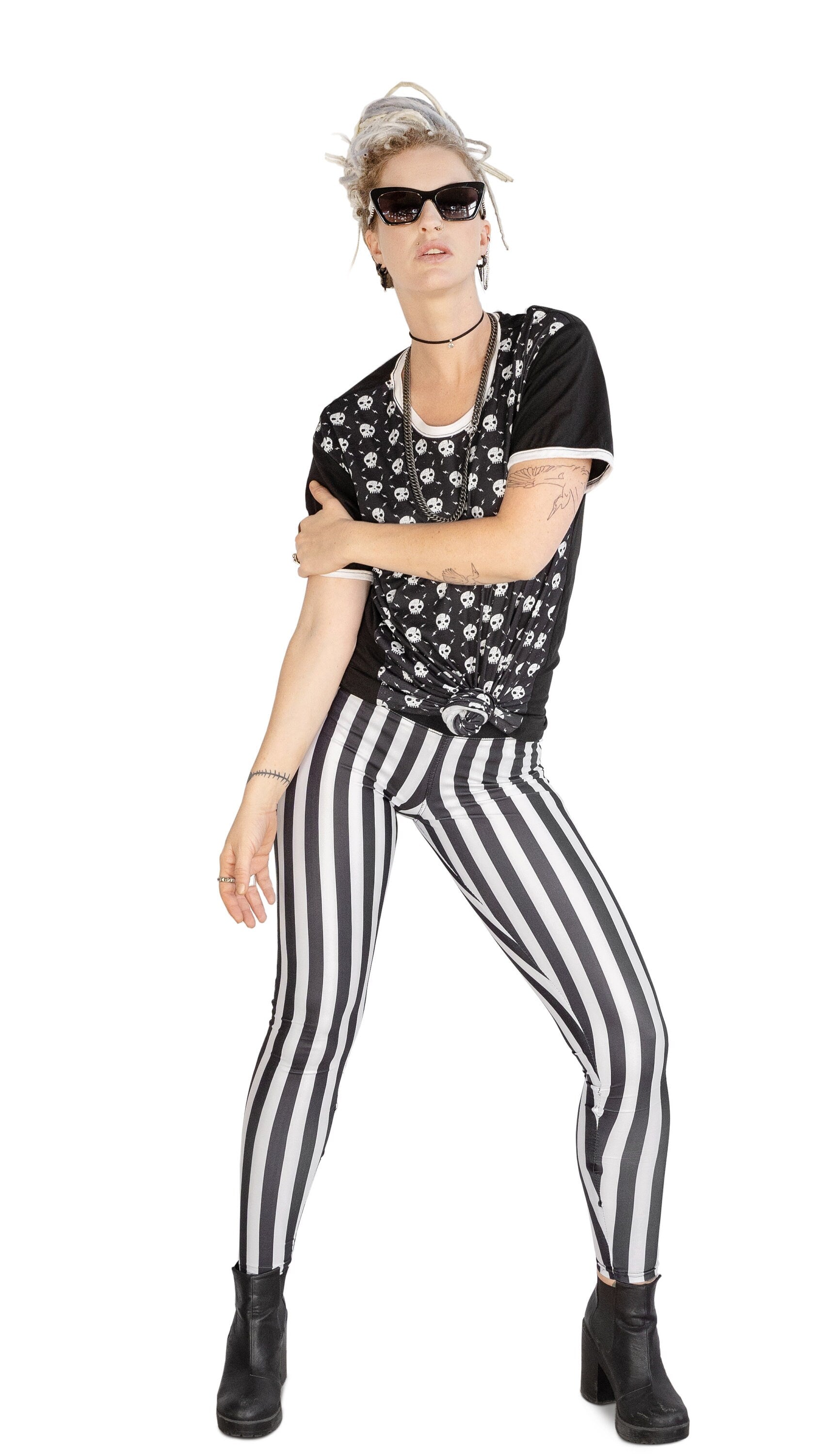 Black white stripe leggings goth leggings | printed leggings striped leggings high waist leggings Halloween leggings | aesthetic clothing