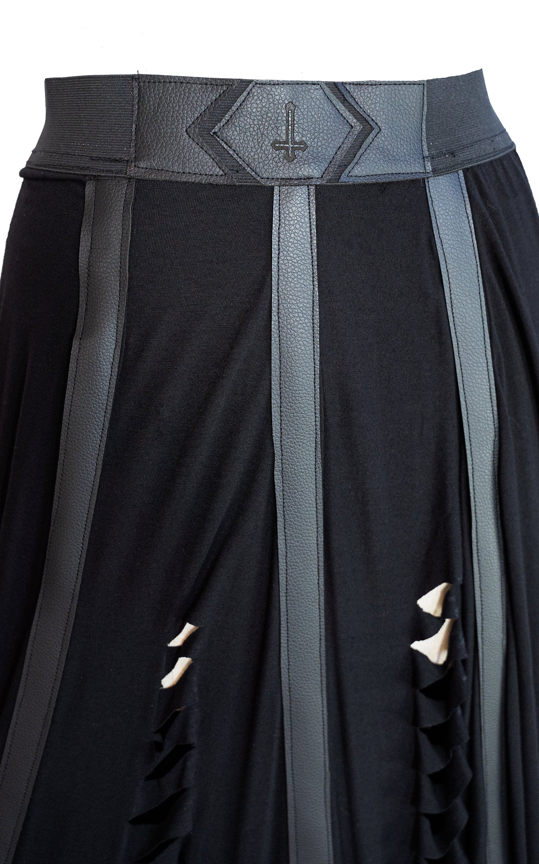 Slashed goth maxi skirt vegan leather skirt black maxi skirt cross skirt | alt skirt goth skirt gothic skirt steampunk skirt