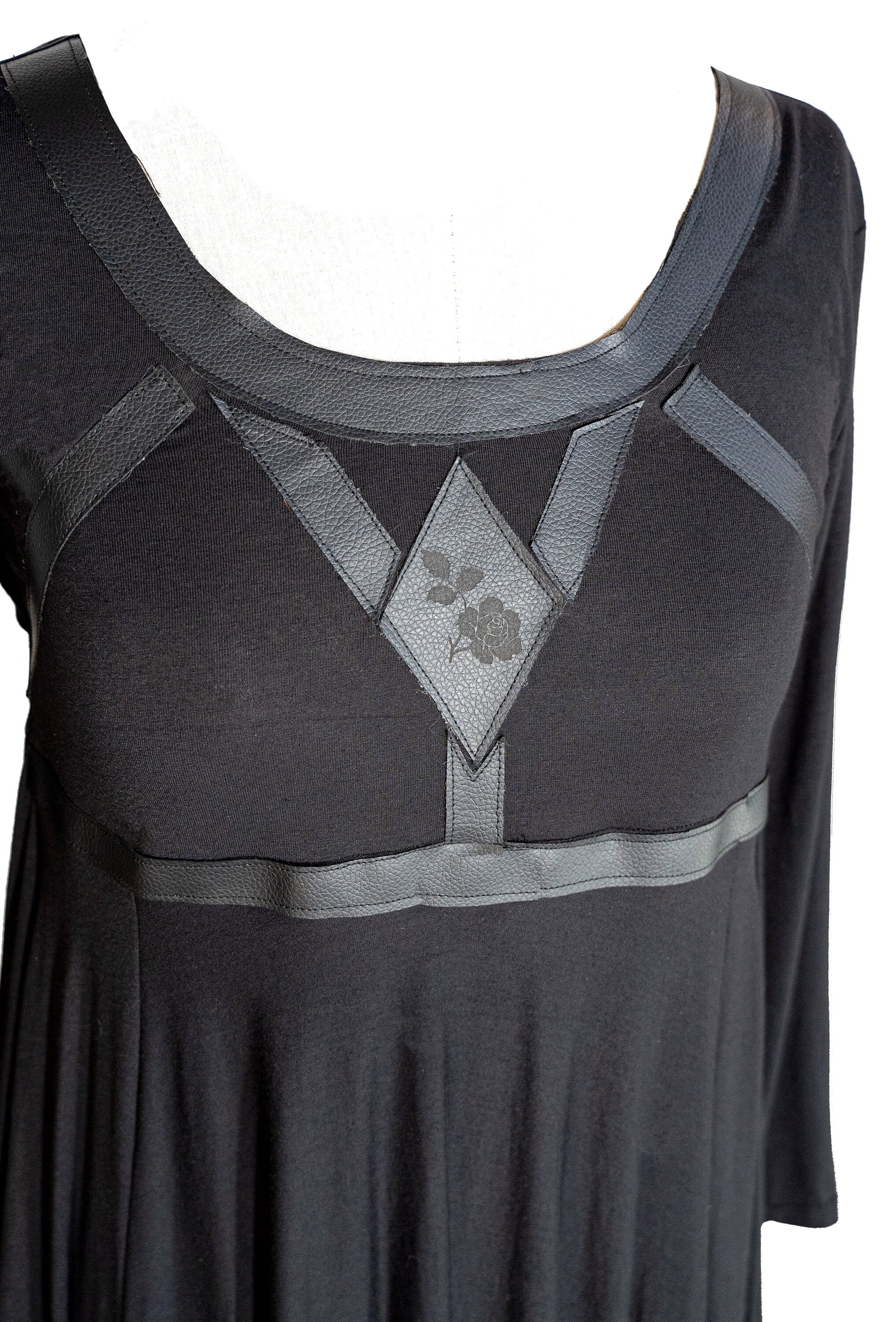 Leather Harness Laser Engraved Long Sleeve Baby Doll Dress Inverted Cross / Xs Leather Harness Laser Engraved Long Sleeve Baby Doll Dress Inverted Cross / Xs