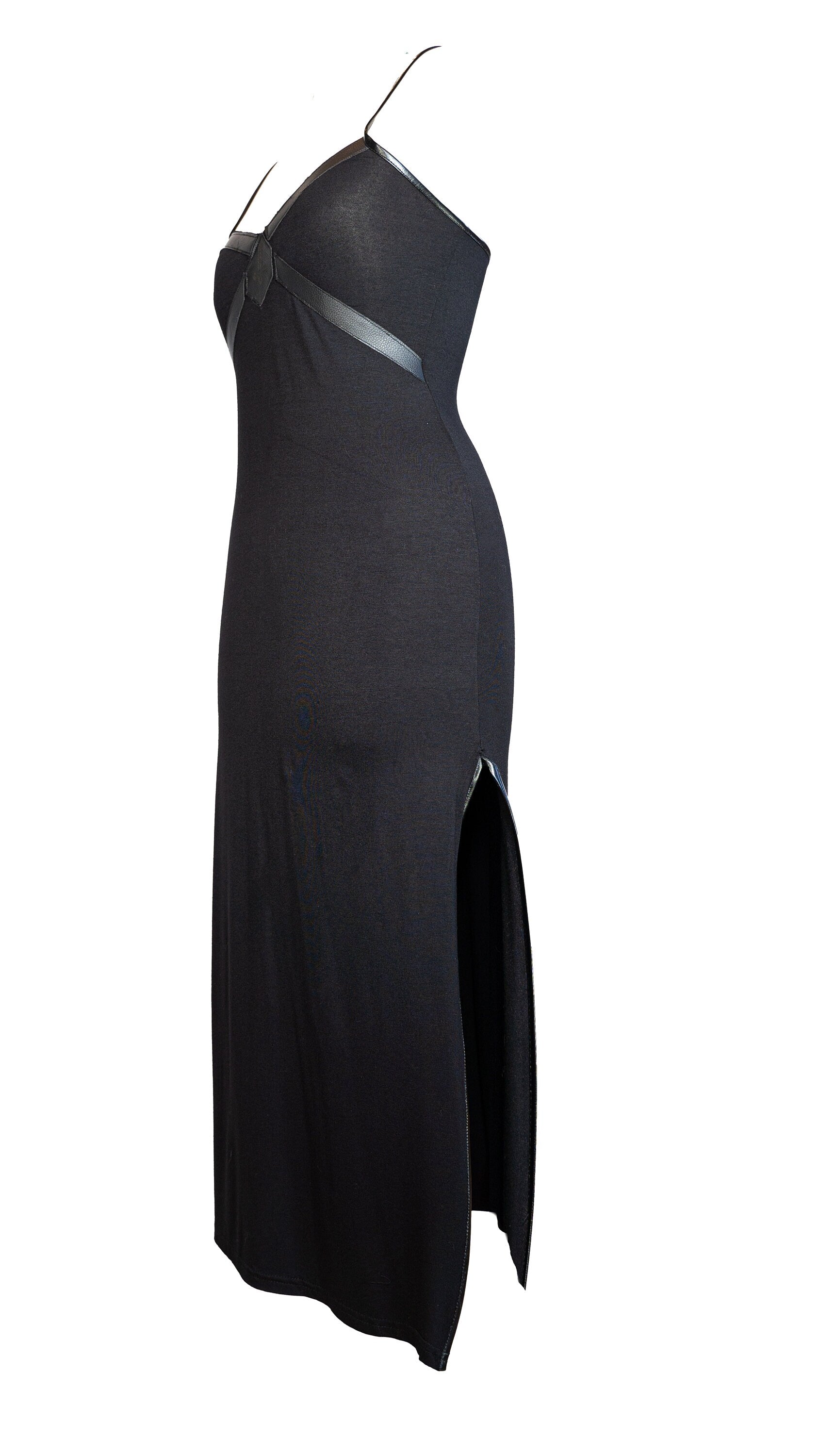 Leather harness laser engraved Black slip dress XS / Ribcaged Leather harness laser engraved Black slip dress XS / Ribcaged