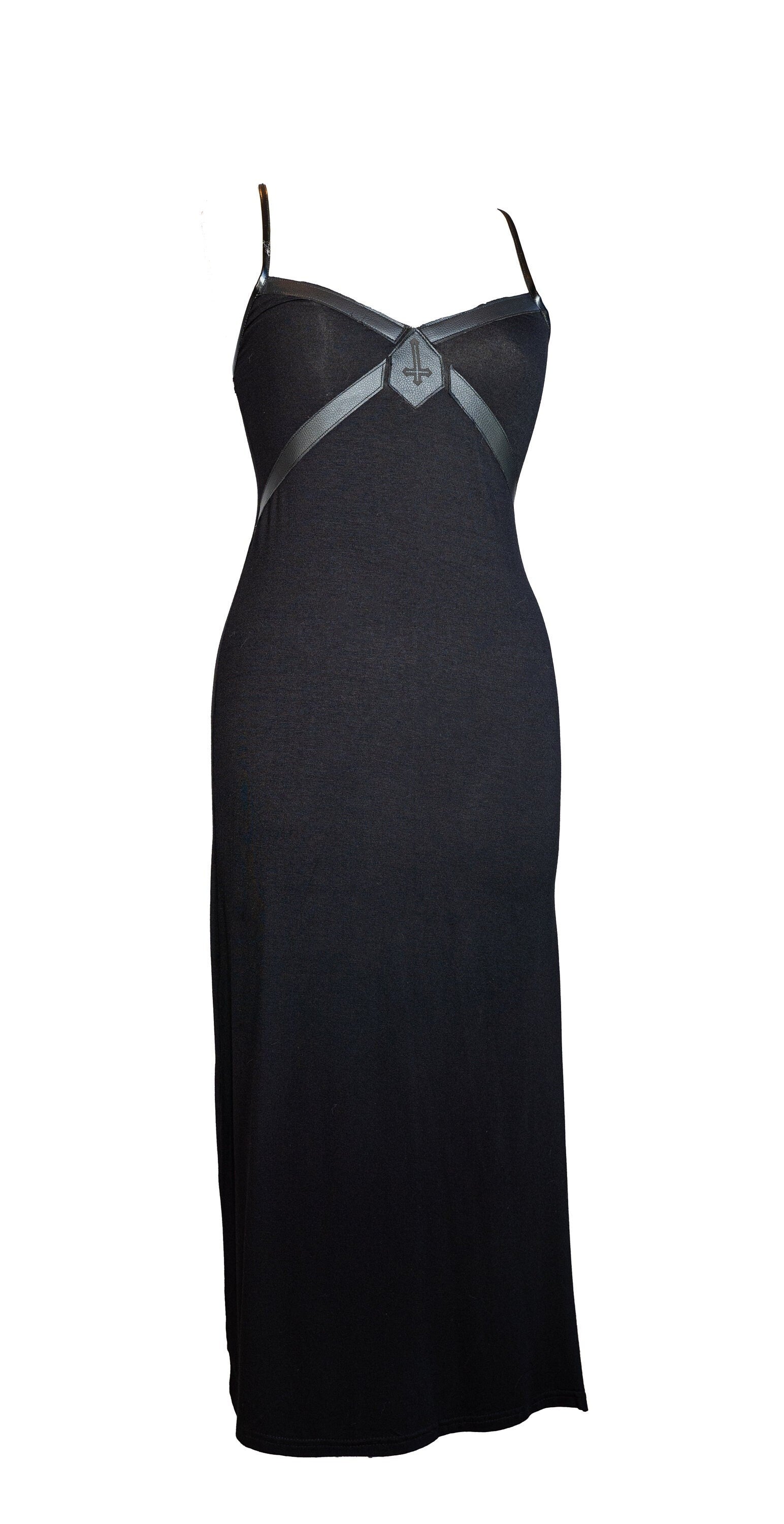 Leather harness laser engraved Black slip dress XS / Ribcaged Leather harness laser engraved Black slip dress XS / Ribcaged