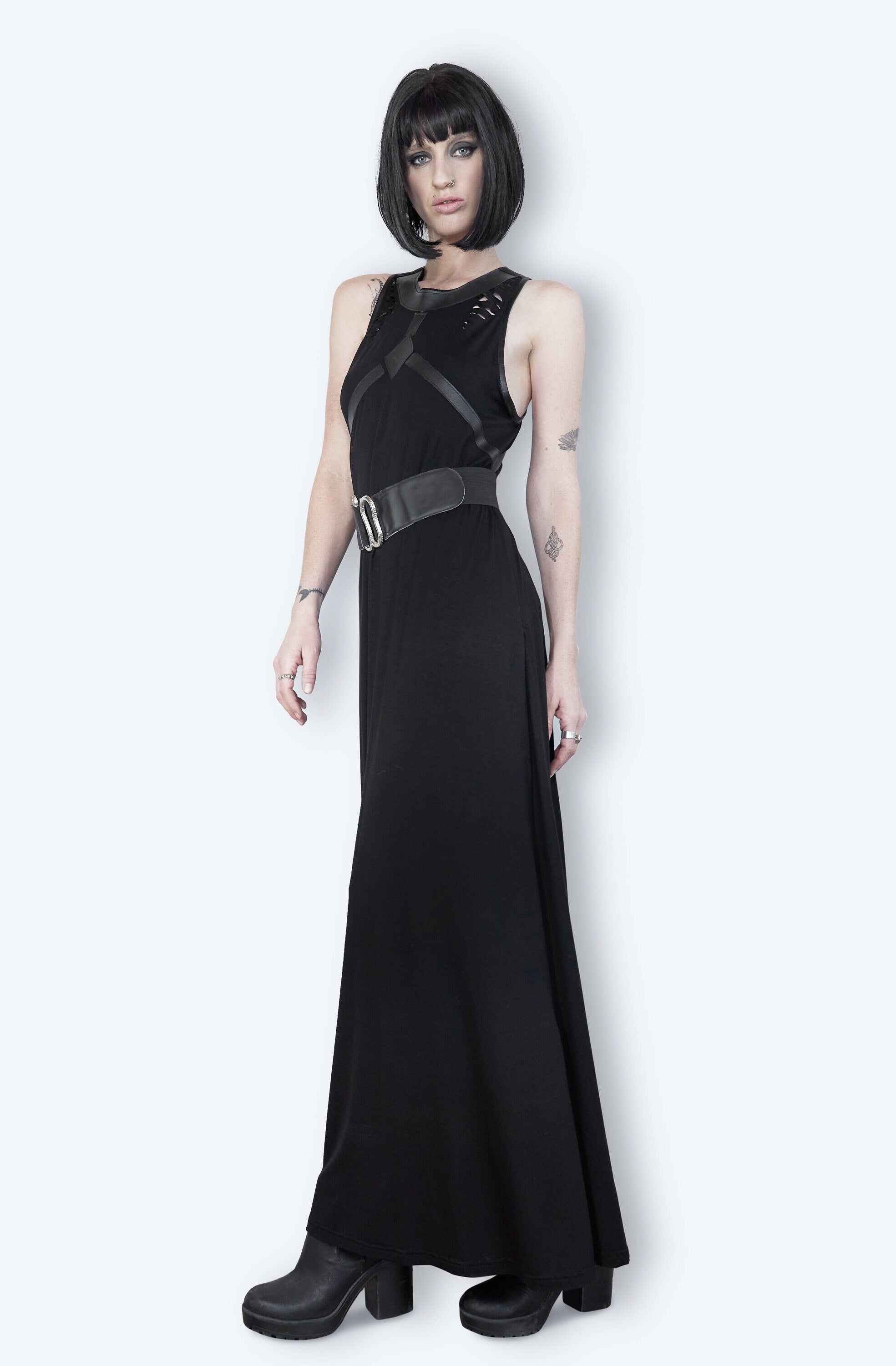 Black Faux Leather Off The Shoulder Shirred Evening Gown – Deanzign