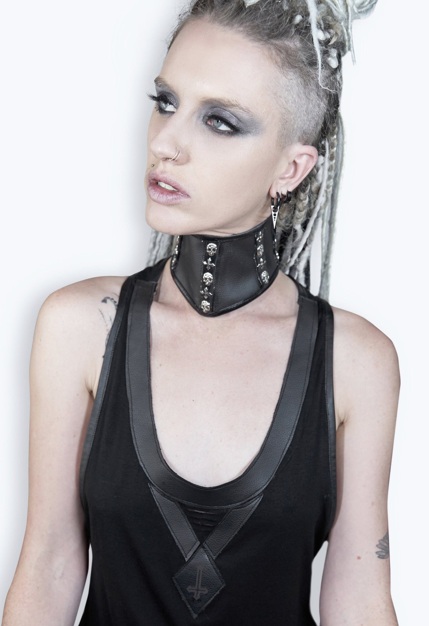 Black skull choker leather corset collar vegan leather choker statement choker | goth choker collar high neck collar  gothic choker