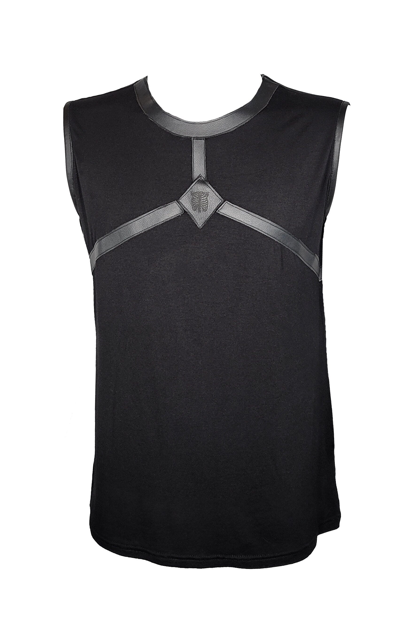 Unisex leather harness goth tank top occult shirt | goth shirt men metal tank top | leather shirt muscle top dark academia shirt