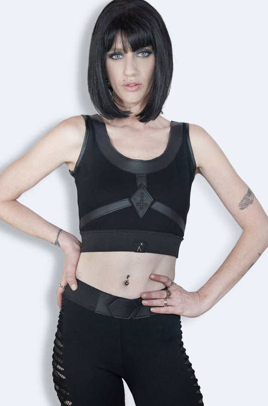 Black goth crop top faux leather top active wear | gothic crop top sports wear | sexy crop top goth bra leather bra