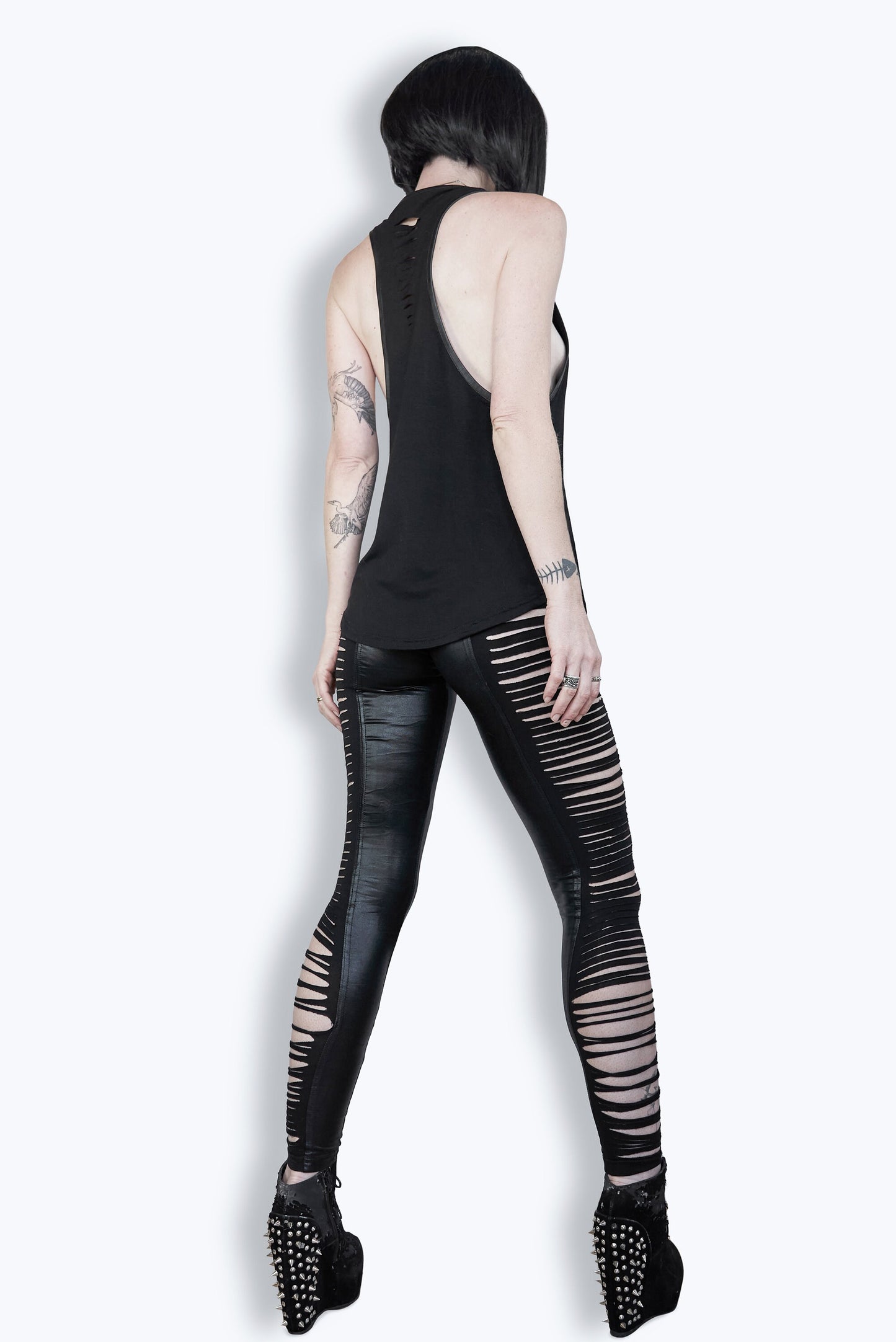 Slashed n cut leggings metal leggings goth leggings ripped leggings gothic leggings | high waisted leggings sexy leggings