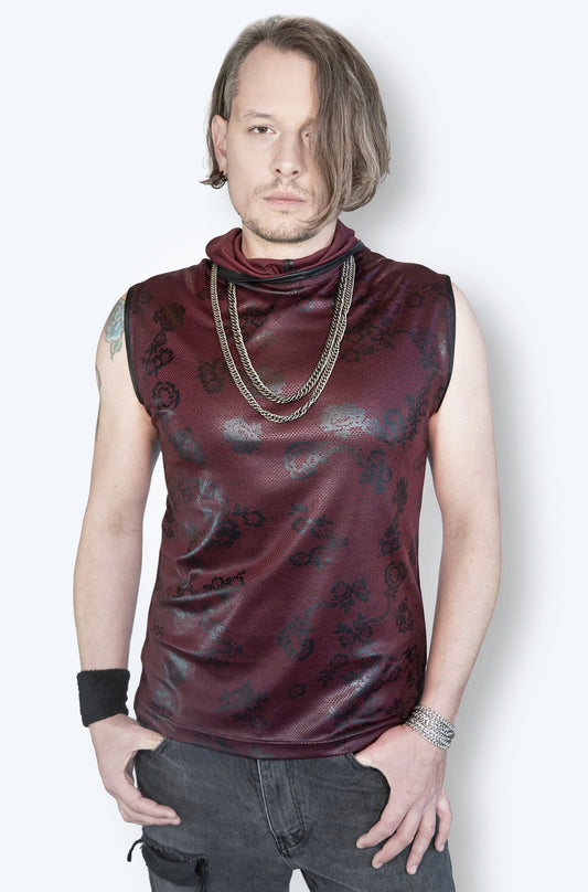 lace print gothic tank top goth tank top | wet look top dark academia shirt | hooded top alt clothing gothic top top goth tank top