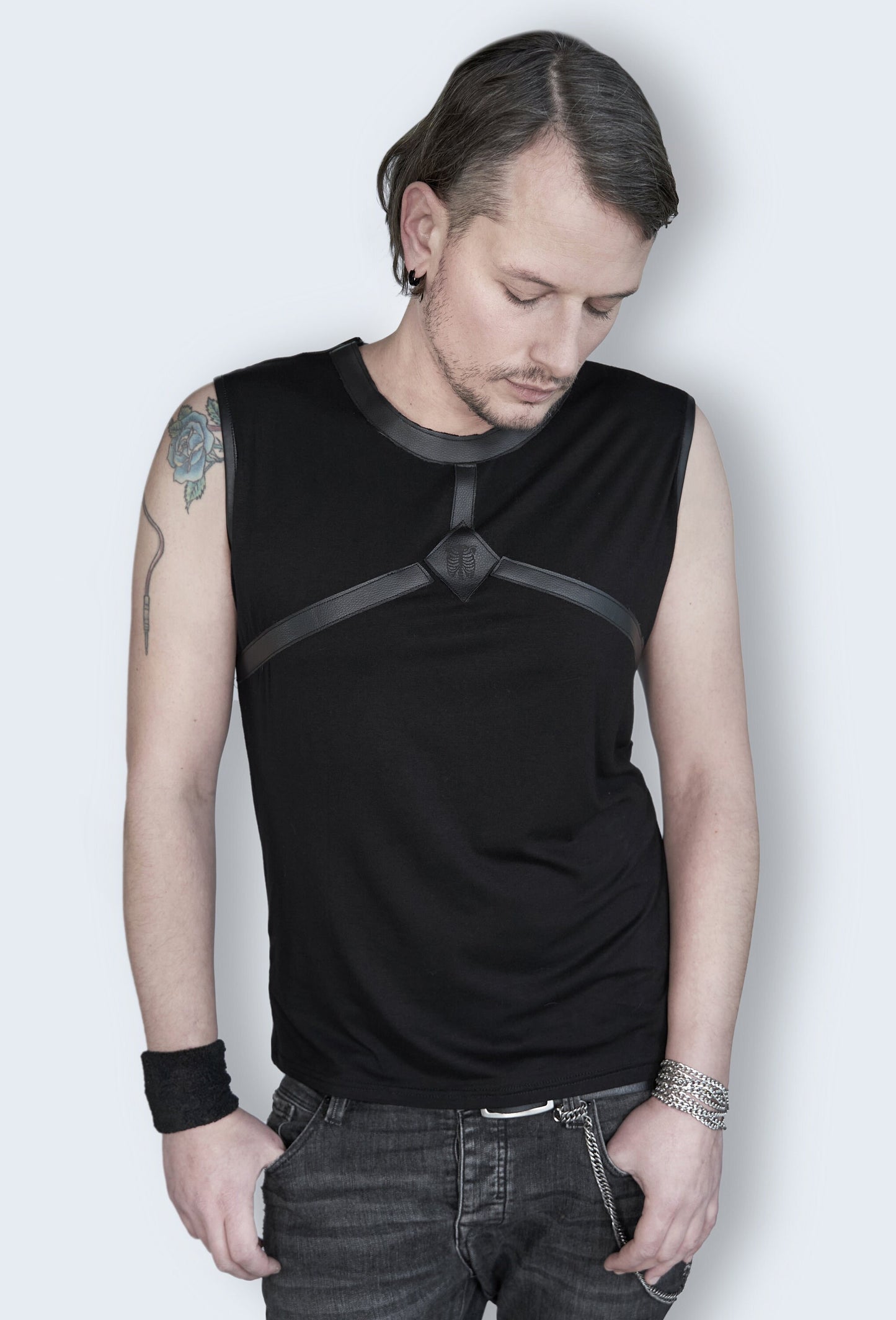 Unisex leather harness goth tank top occult shirt | goth shirt men metal tank top | leather shirt muscle top dark academia shirt