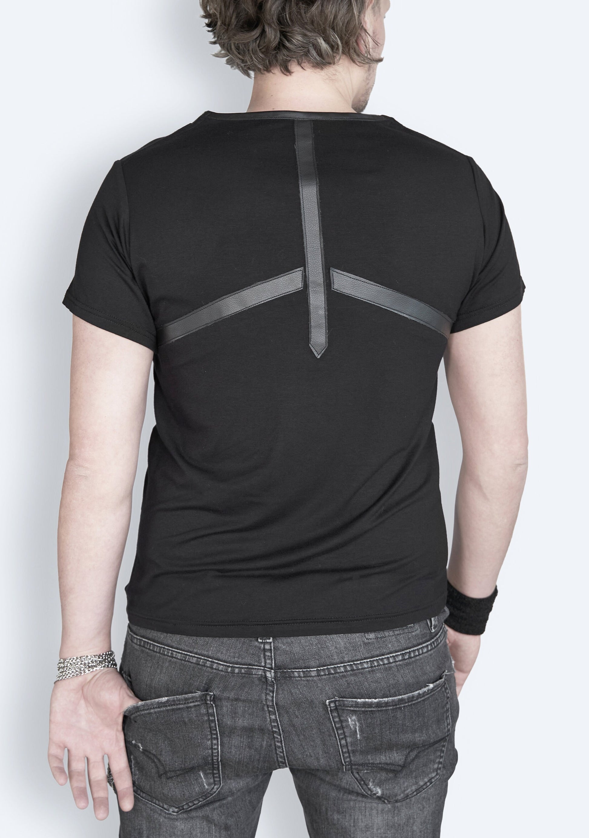 Unisex leather harness goth top occult shirt | goth t shirt men vampire shirt | goth shirt alternative t shirt dark academia shirt