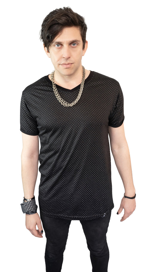 Silver droplet studded V neck T shirt | Unisex