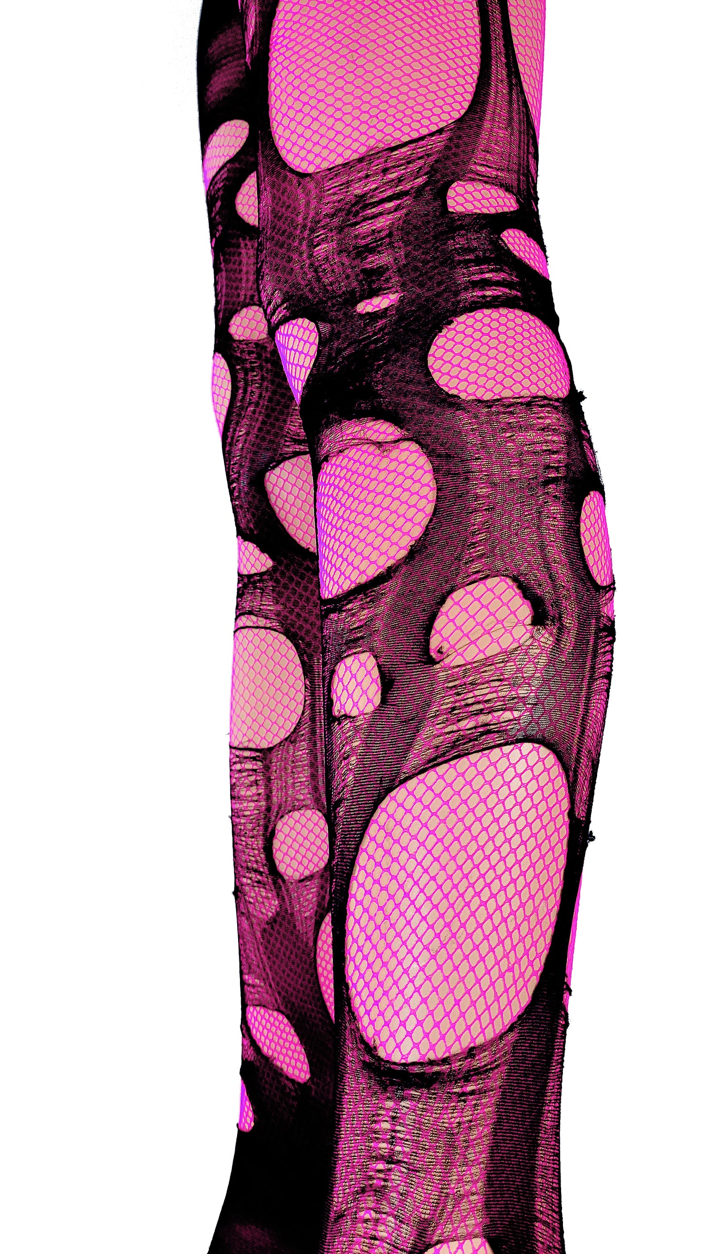 neon pink black tattered & torn fishnet tights