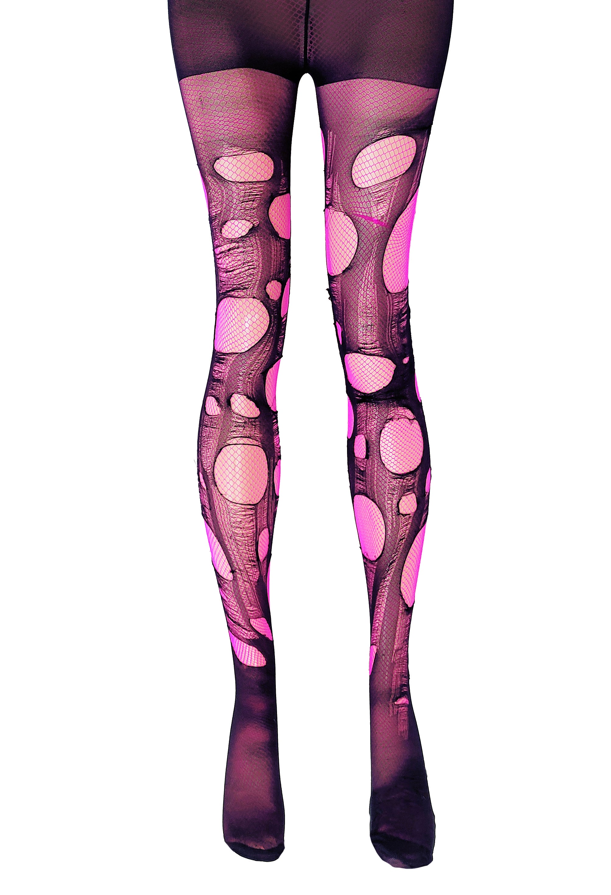 neon pink black tattered torn fishnet tights Agoraphobix